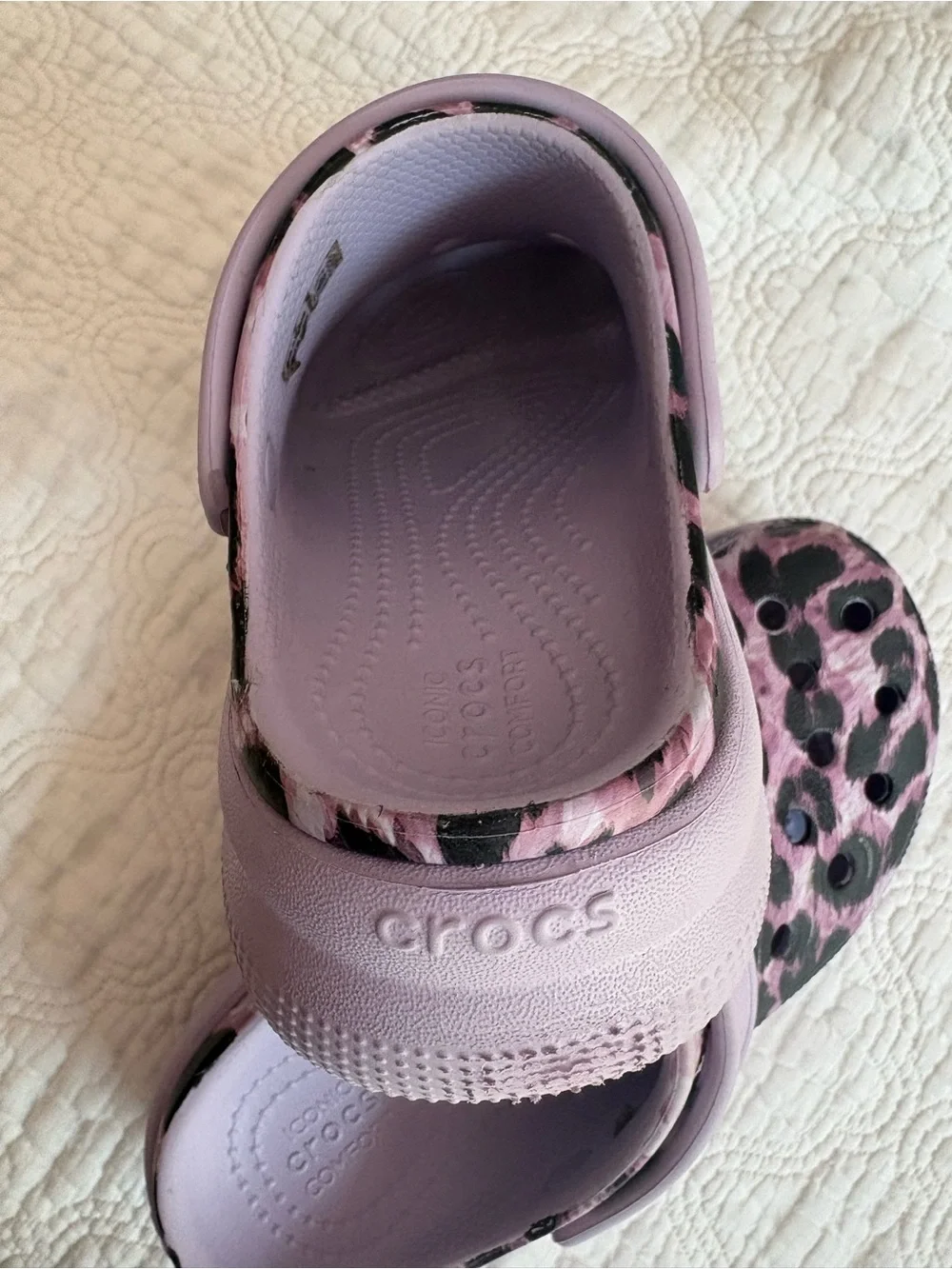 CROCS Kids Lavender and Black Leopard Print Clogs